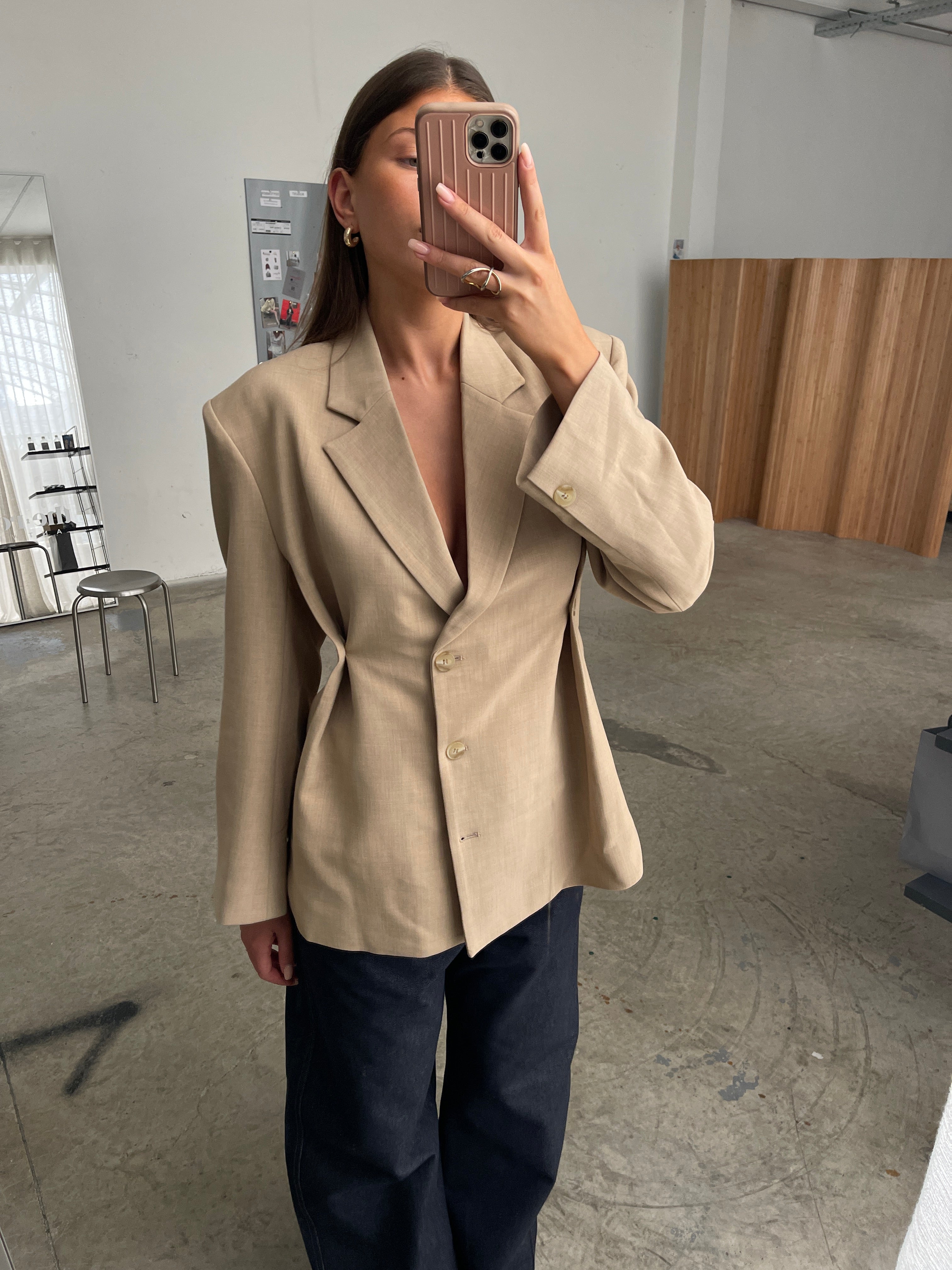 Cinched Waist Blazer Sand