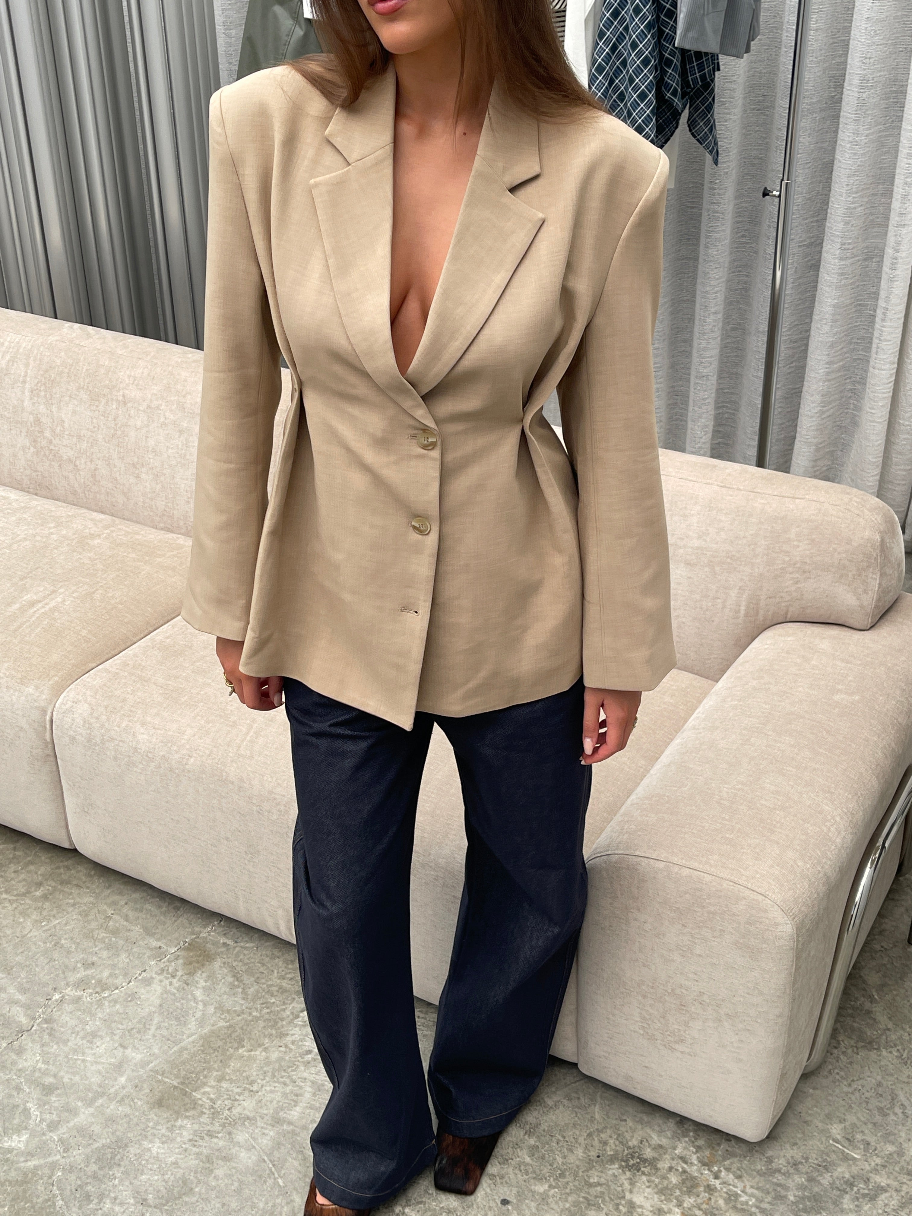 Cinched Waist Blazer Sand