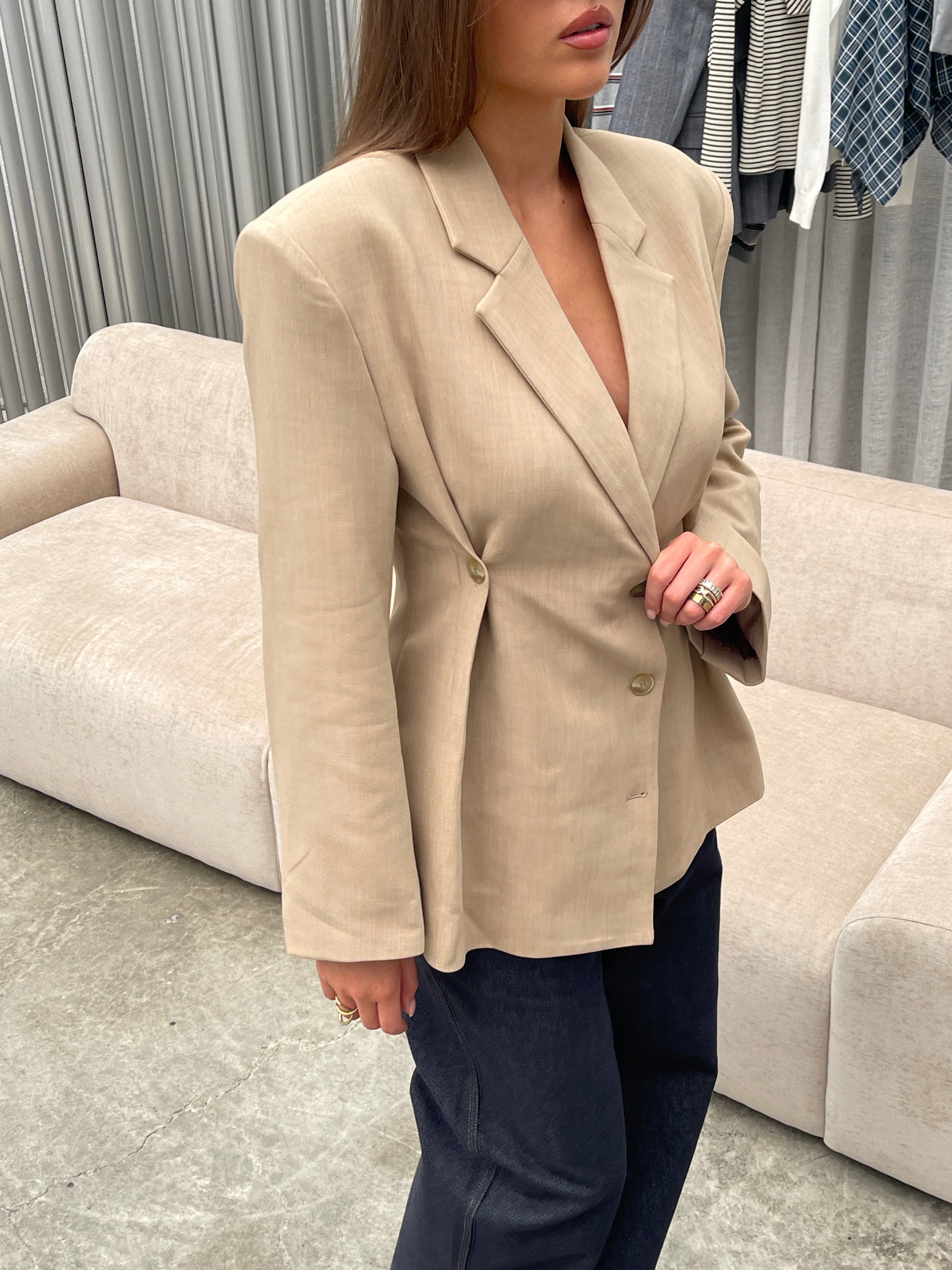 Cinched Waist Blazer Sand