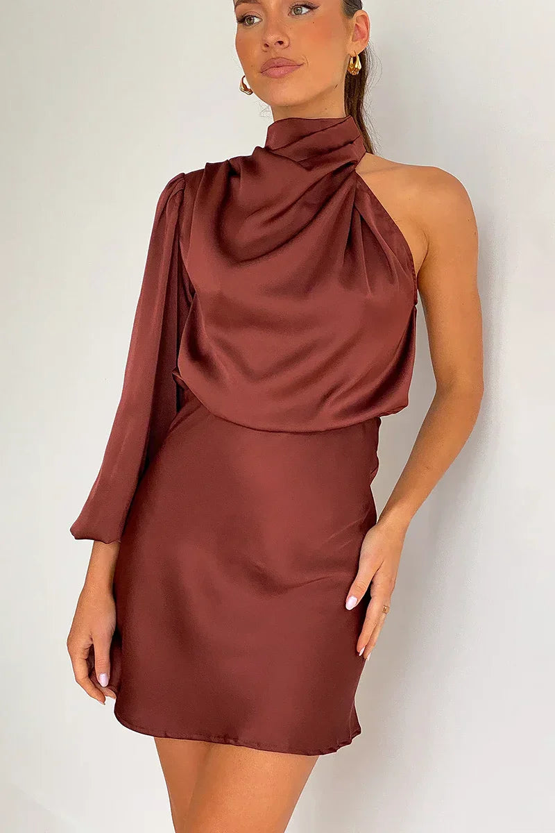 Libby Luxe One-Shoulder Satin Mini Dress