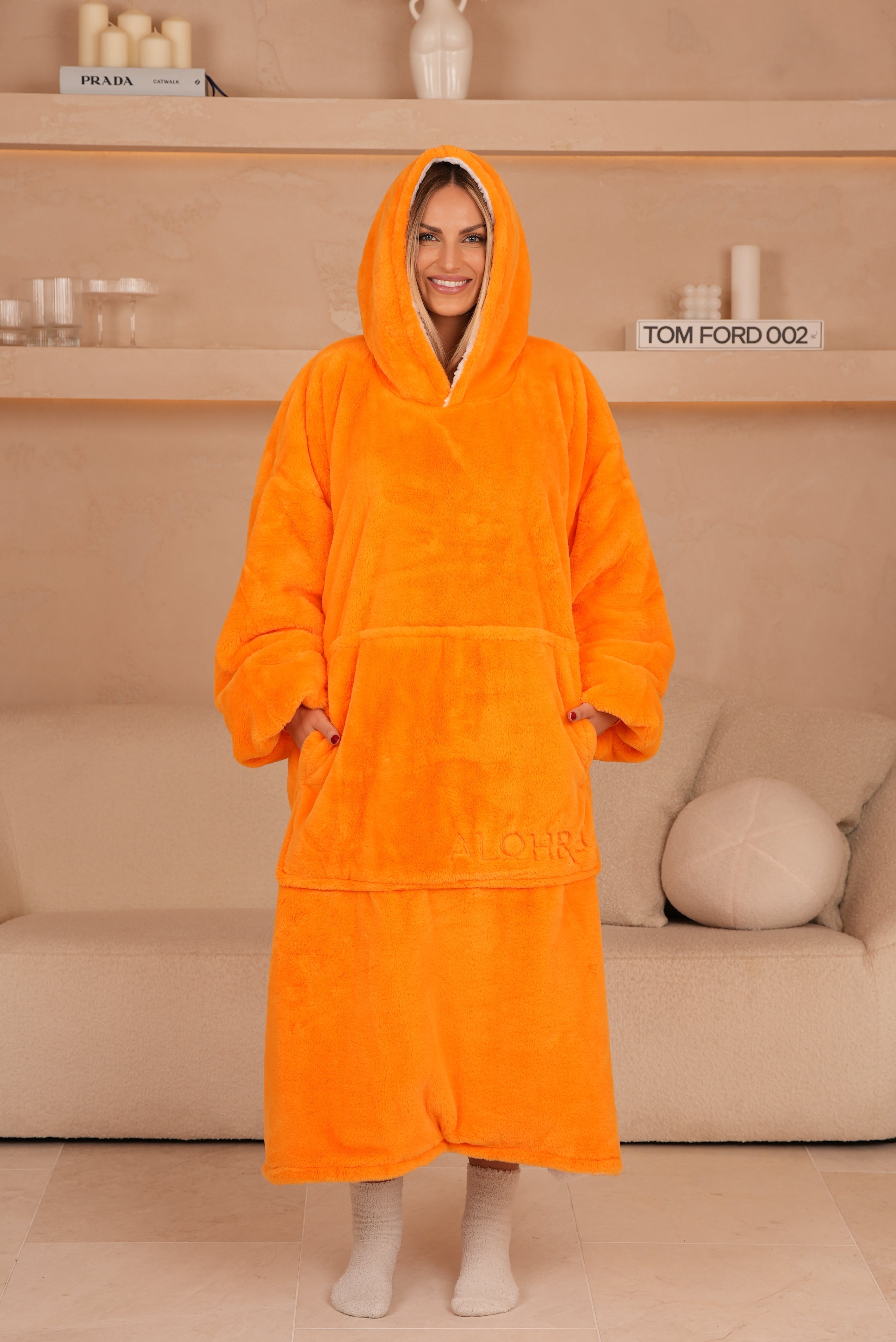 Blanket Hoodie Long Papaya