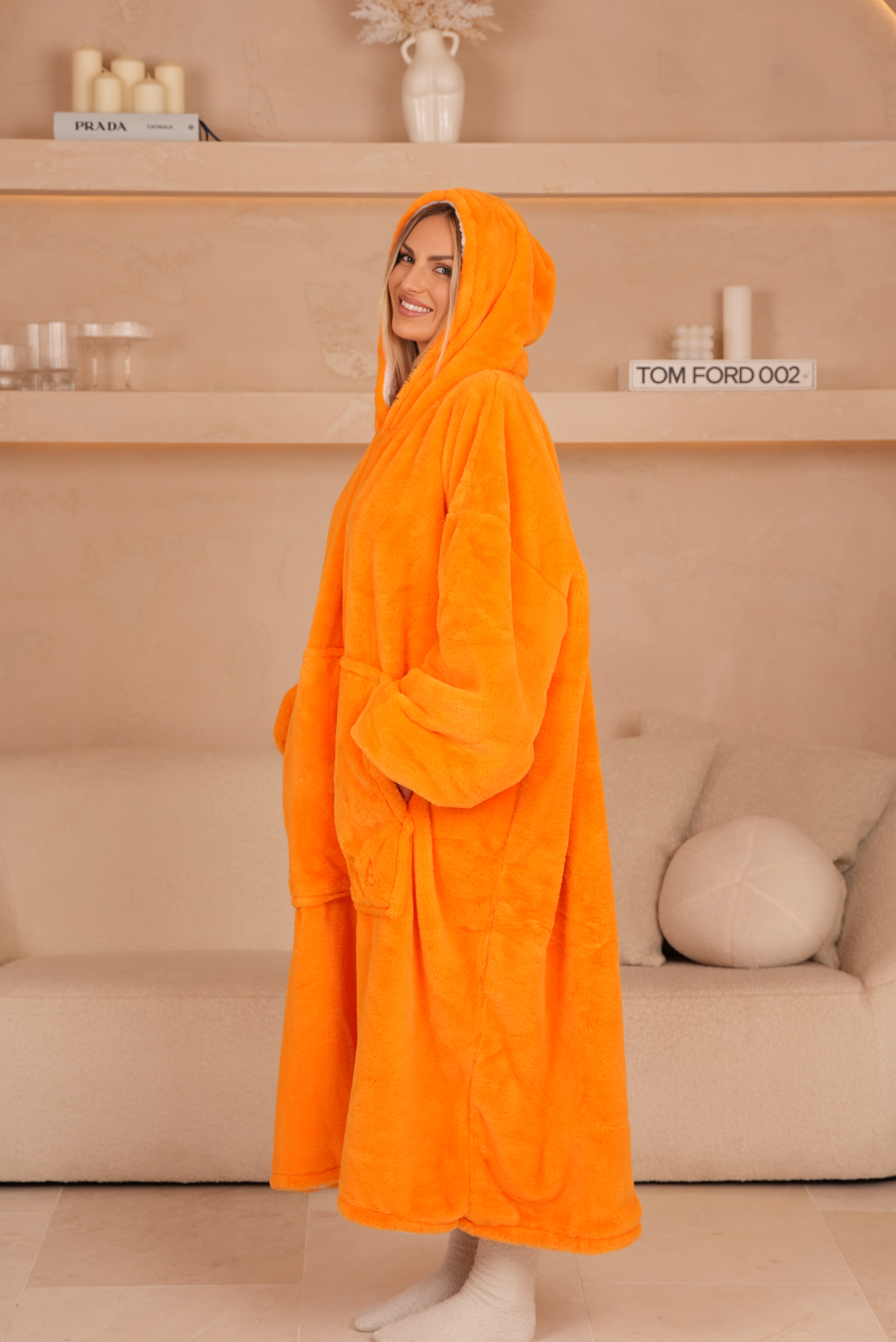 Blanket Hoodie Long Papaya