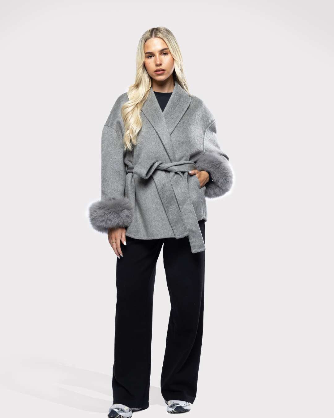 Velvet Blazer with Bow – Gray