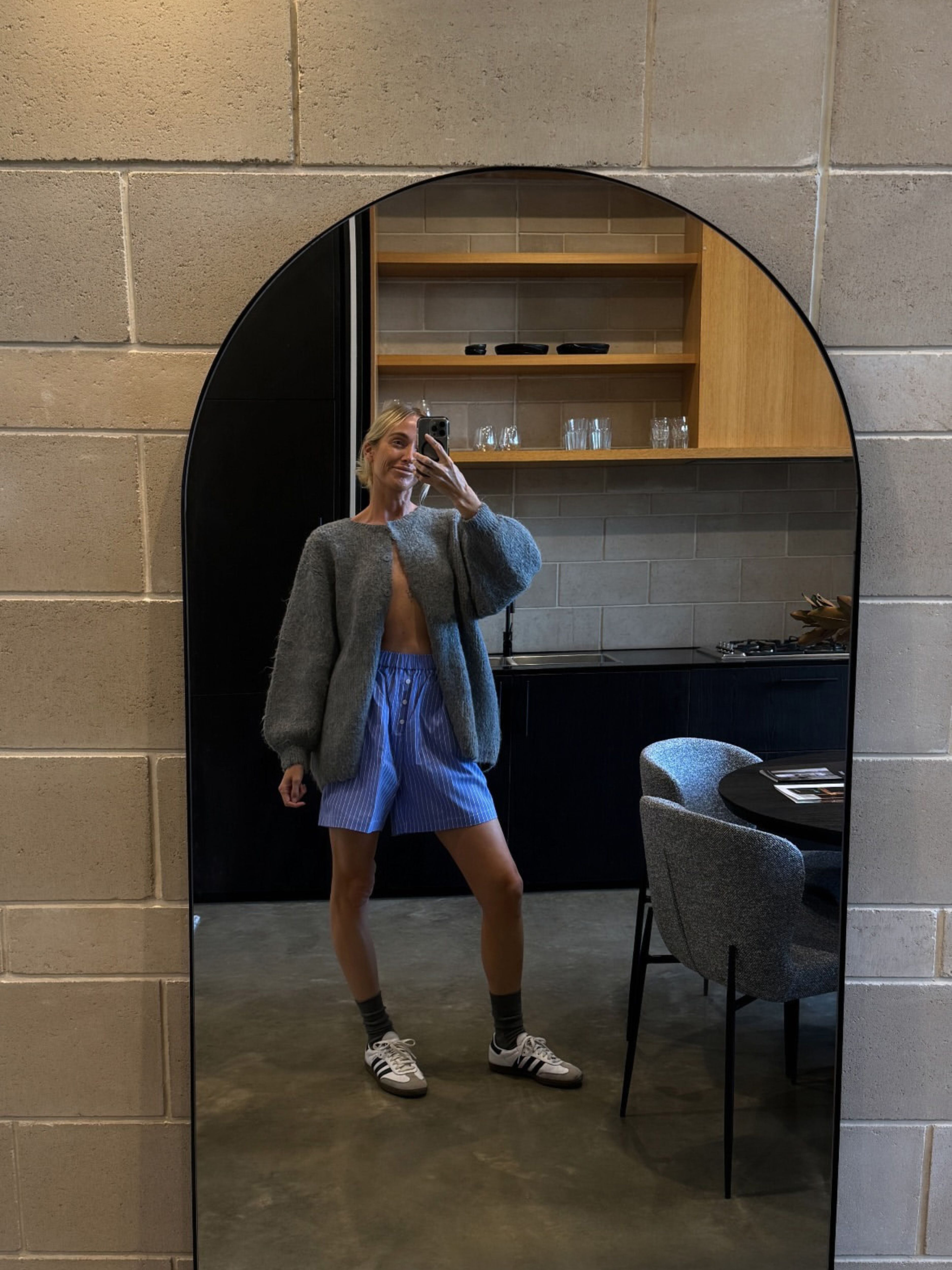 Buttoned Striped Shorts Blue