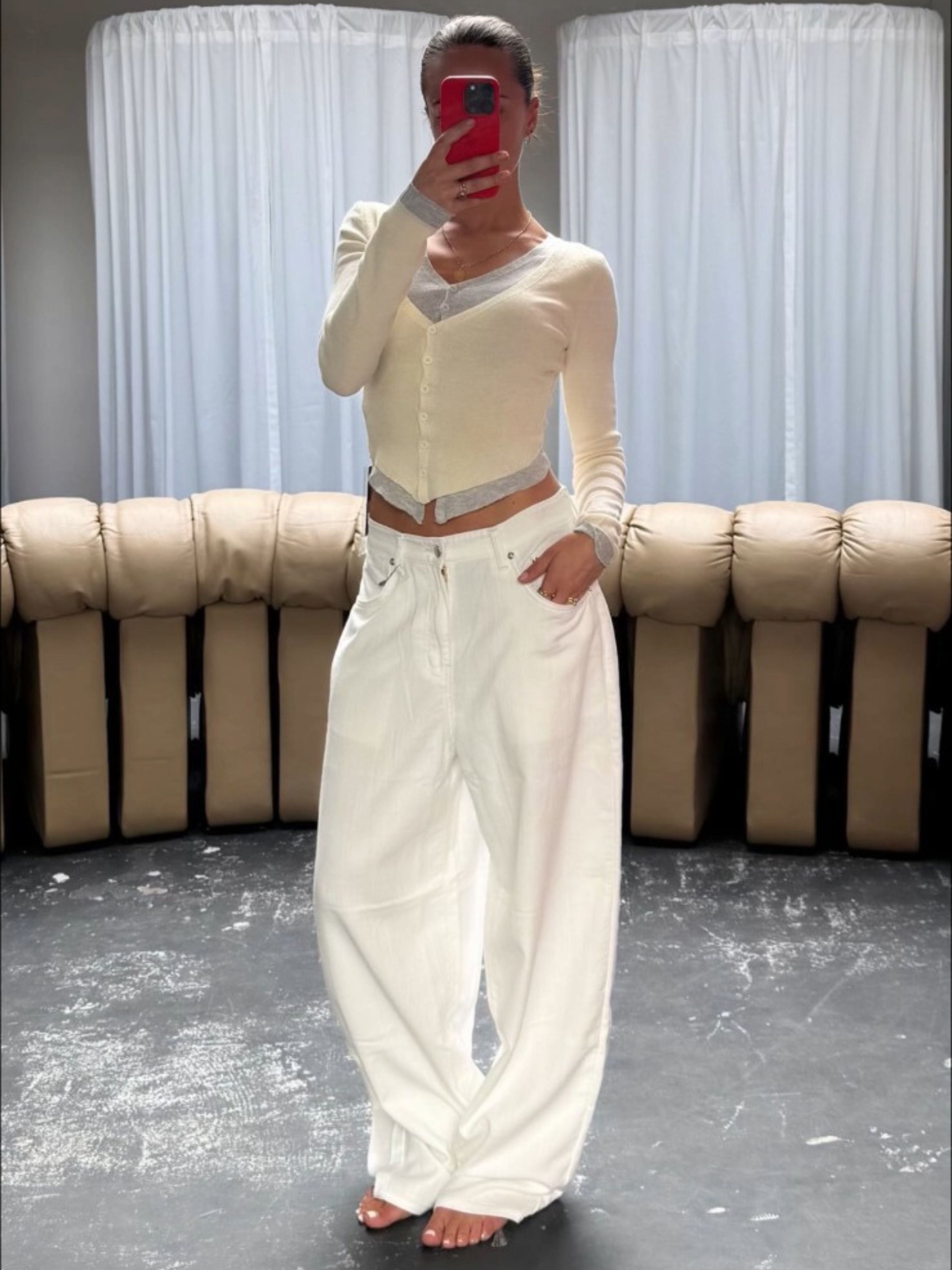 Double Layered Cardigan Grey Off White