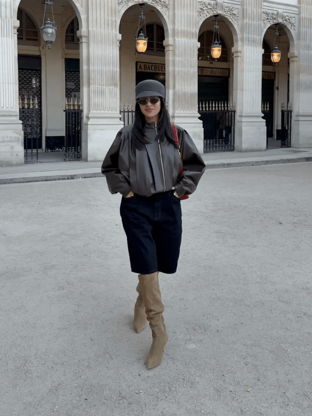 Front Pleated Faux Leather Jacket Brown