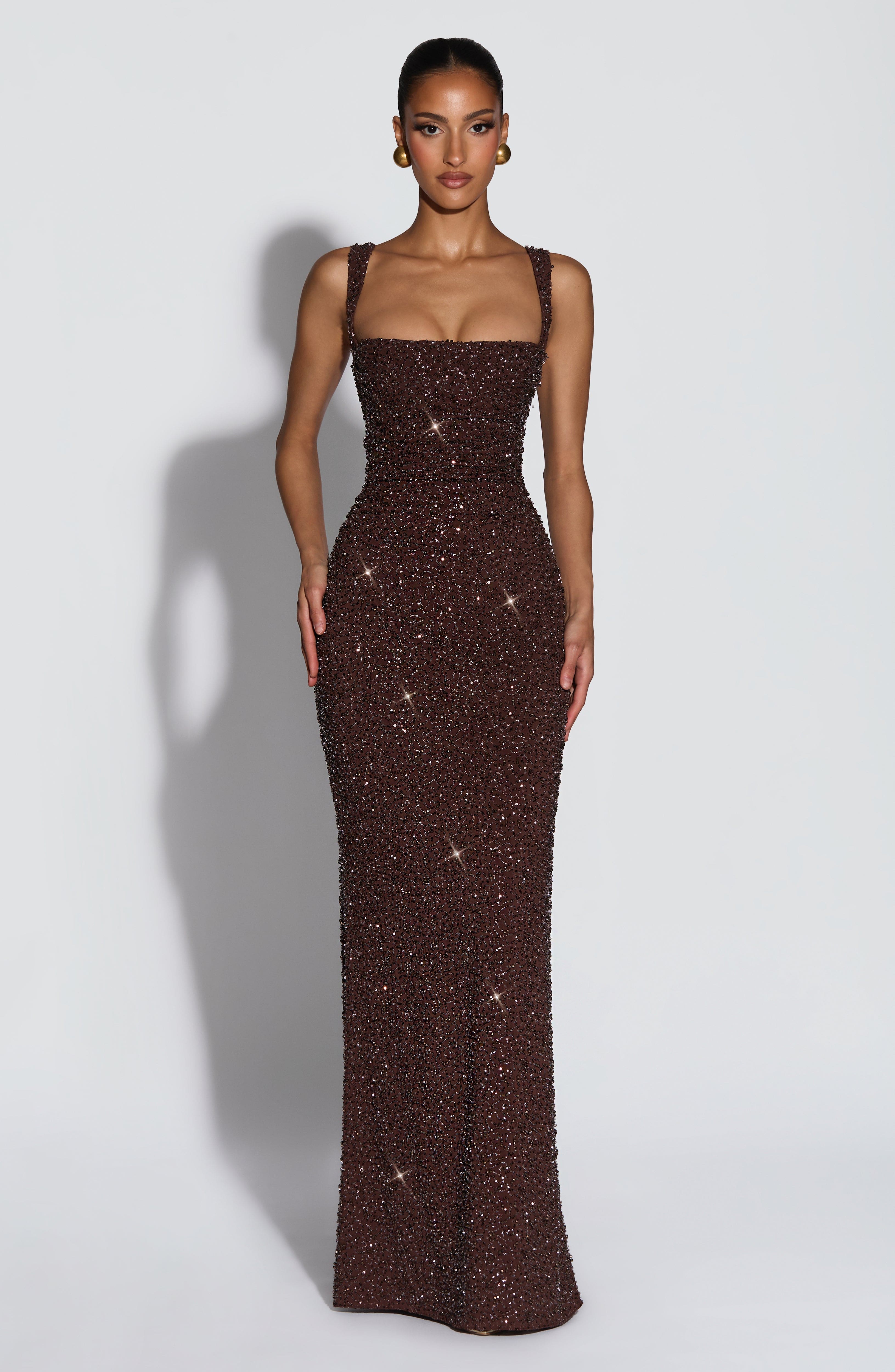 Calanthe Maxi Dress - Plum Brown Sparkle