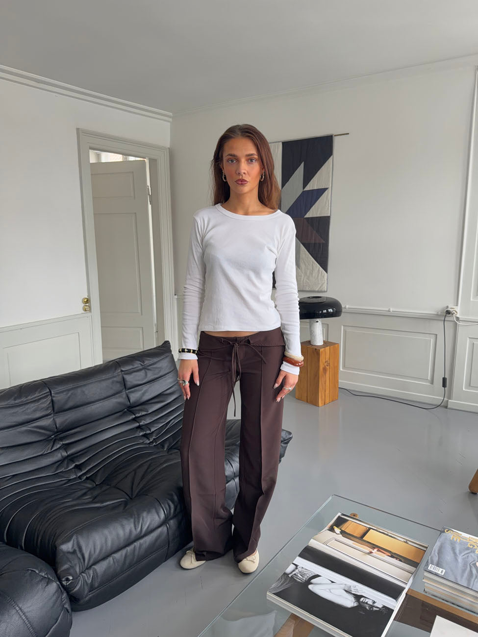 Nula suit pants with tie belt - Dark brown