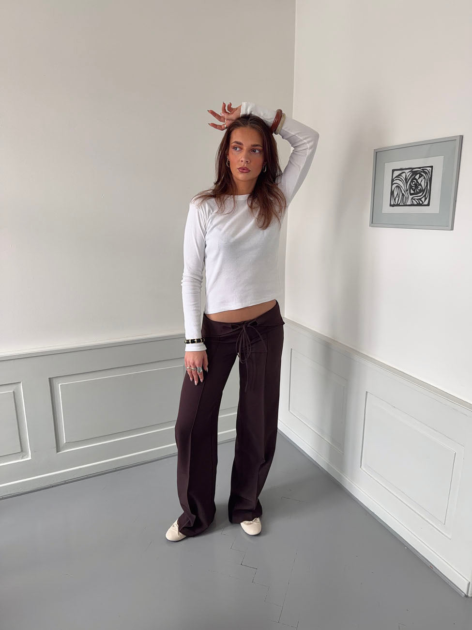 Nula suit pants with tie belt - Dark brown