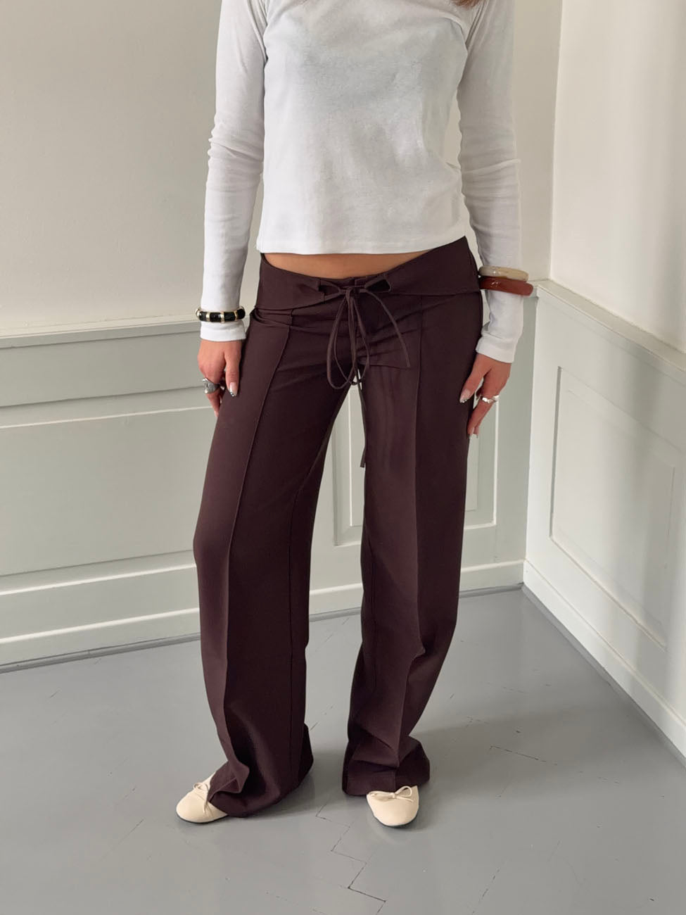 Nula suit pants with tie belt - Dark brown