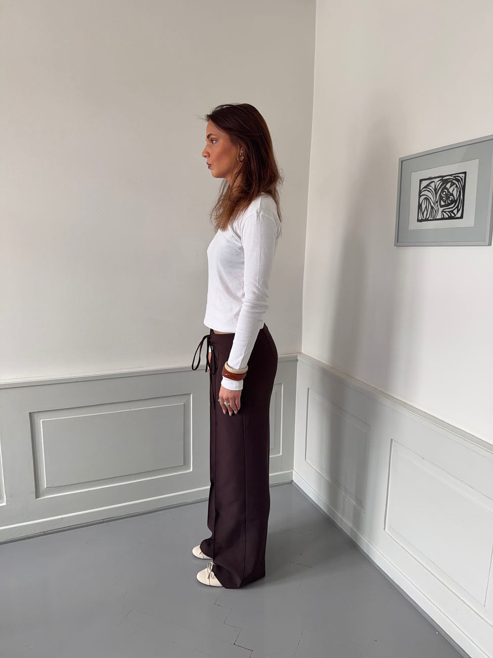 Nula suit pants with tie belt - Dark brown