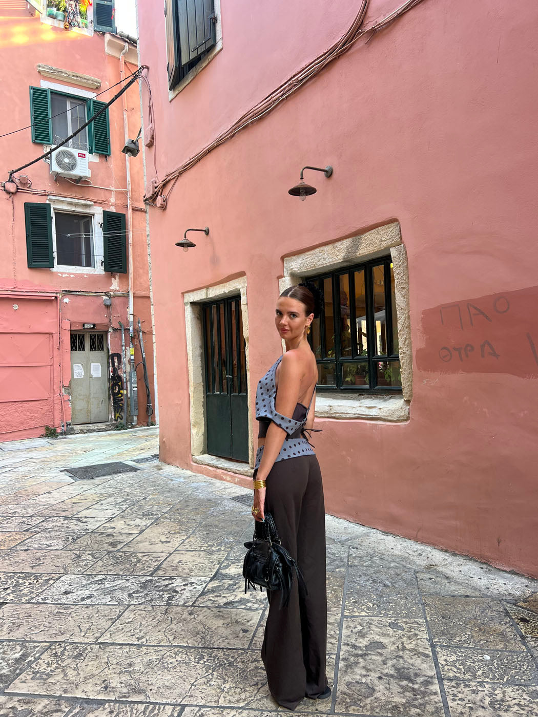 Calsia suit pants with polka dotted trim – Brown/blue