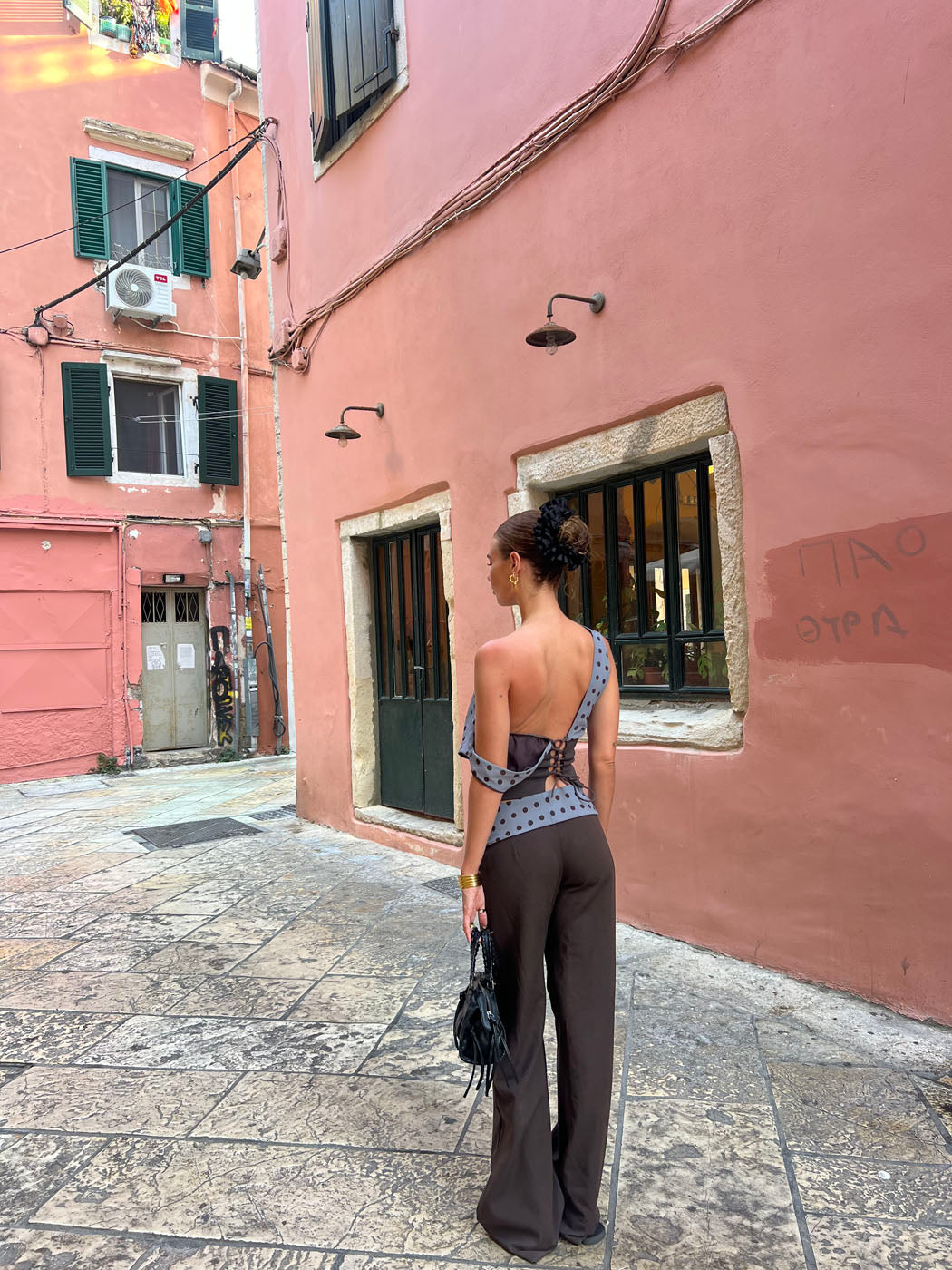 Calsia suit pants with polka dotted trim – Brown/blue